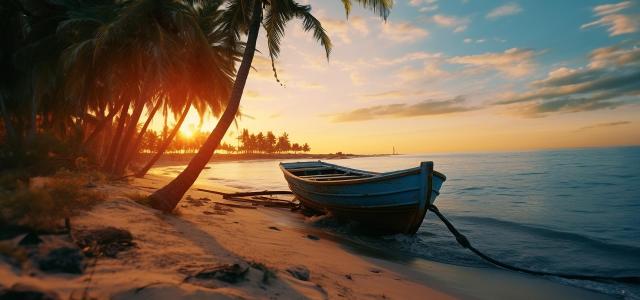 Boat on the Beach at Sunset